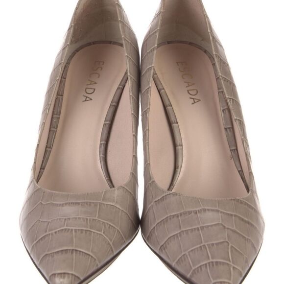 Escada embossed leather heels EUC taupe size 9.5 gorpcore sculptered heel - Picture 4 of 10